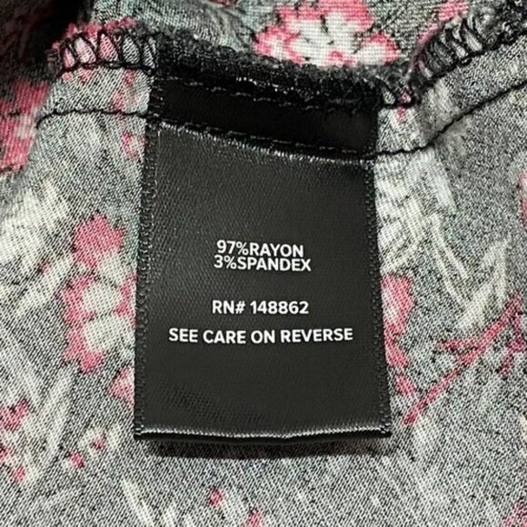 Torrid Babydoll Zip Front Top Women's 2 Black Floral 3/4 Sleeve Roll Tab Stretch - Picture 11 of 13